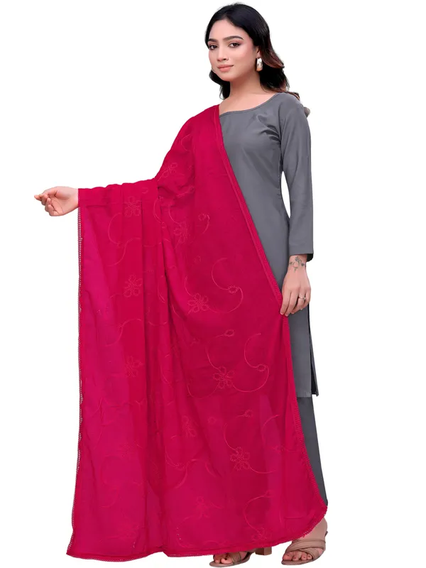Cotton_Embroidered_Dupatta_With_Floral_Jaal_Lace_Border_Pink
