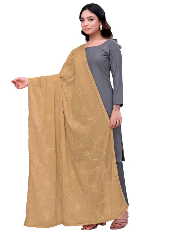 Cotton_Embroidered_Dupatta_With_Floral_Jaal_Lace_Border_Gold