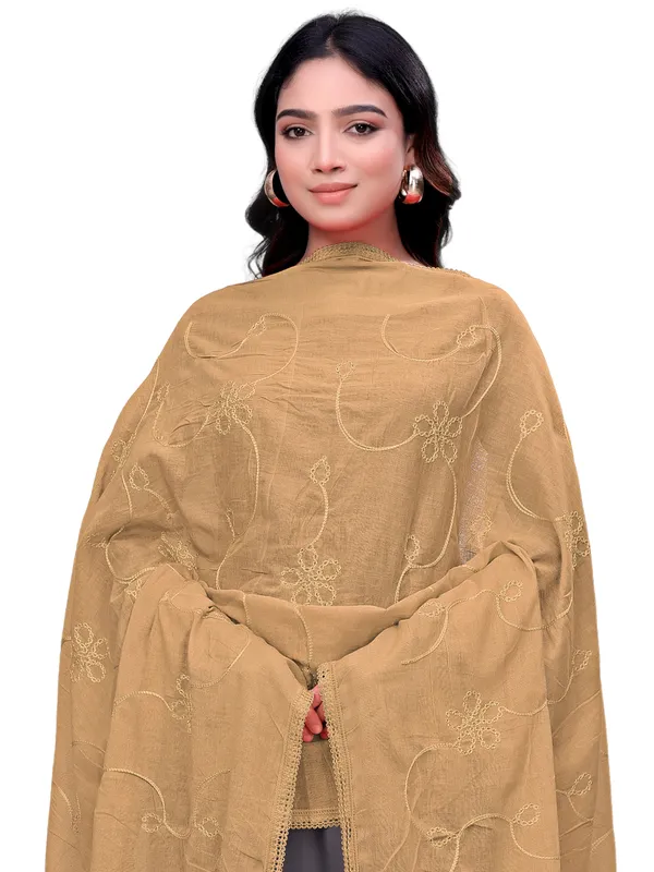 Cotton_Embroidered_Dupatta_With_Floral_Jaal_Lace_Border_Gold