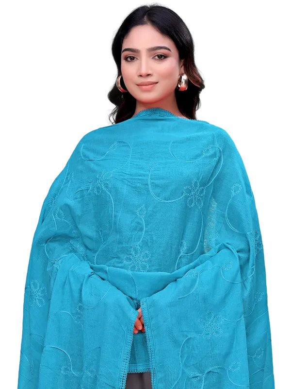 Cotton_Embroidered_Dupatta_With_Floral_Jaal_Lace_Border_Sky_Blue