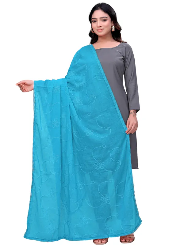 Cotton_Embroidered_Dupatta_With_Floral_Jaal_Lace_Border_Sky_Blue