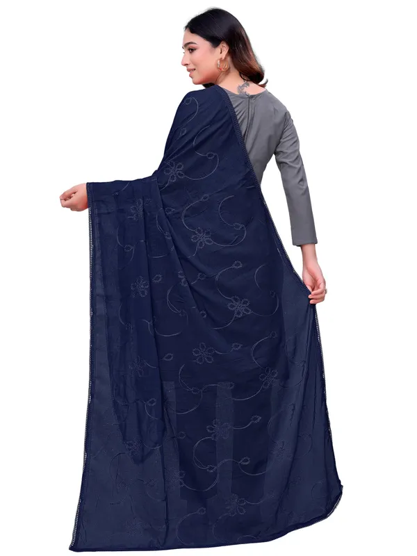 Cotton_Embroidered_Dupatta_With_Floral_Jaal_Lace_Border_Navy_Blue