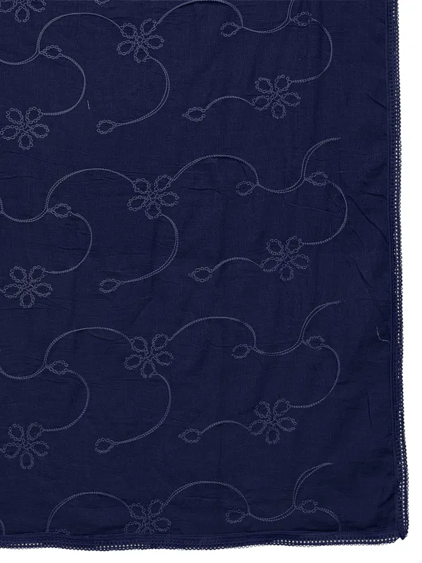 Cotton_Embroidered_Dupatta_With_Floral_Jaal_Lace_Border_Navy_Blue