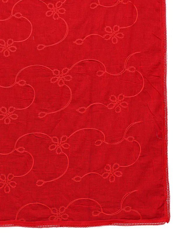 Cotton_Embroidered_Dupatta_With_Floral_Jaal_Lace_Border_Red
