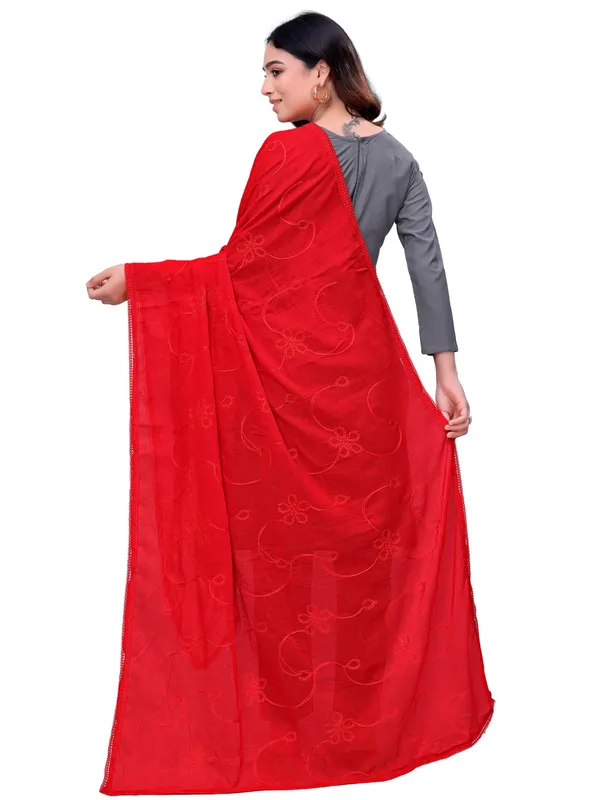 Cotton_Embroidered_Dupatta_With_Floral_Jaal_Lace_Border_Red