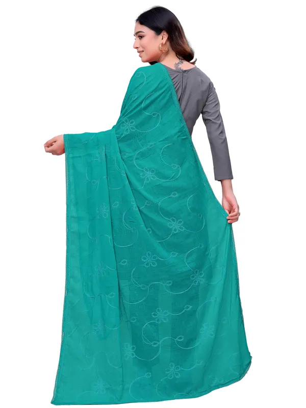 Cotton_Embroidered_Dupatta_With_Floral_Jaal_Lace_Border_Rama_Green
