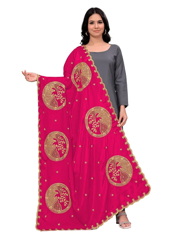 Crepe_Art_Silk_Dupatta_With_Zari_Embroidered_Fish_Motifs_Pink