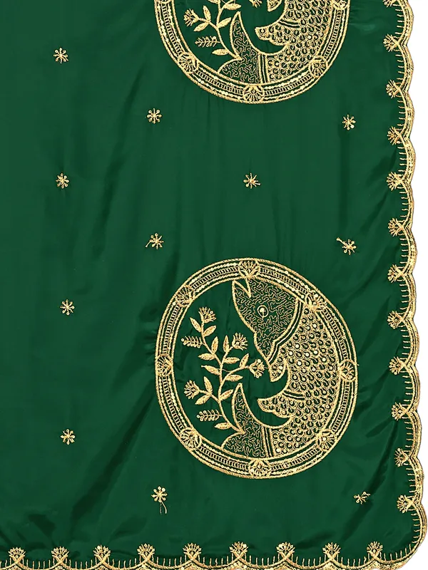 Crepe_Art_Silk_Dupatta_With_Zari_Embroidered_Fish_Motifs_Green