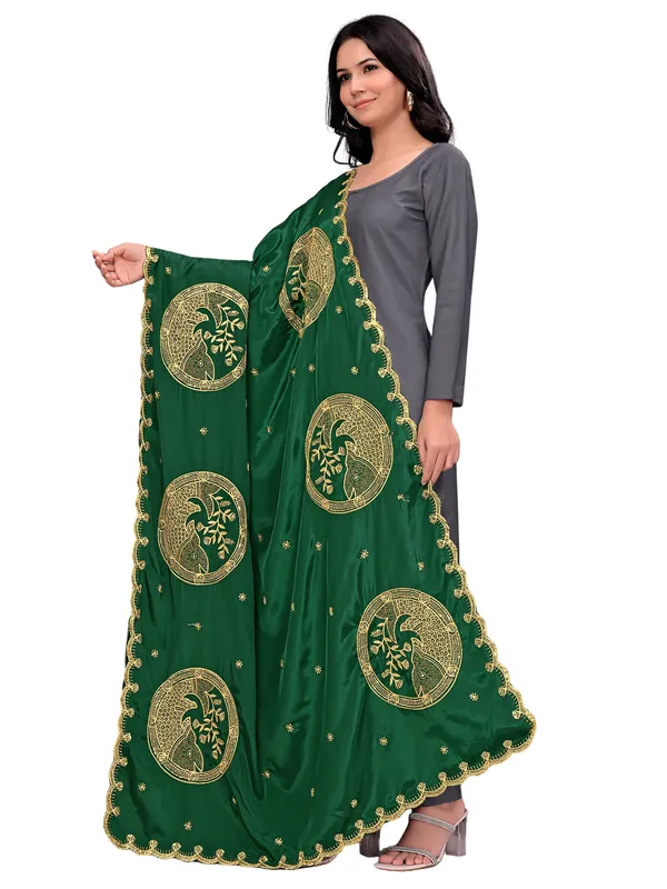 Crepe_Art_Silk_Dupatta_With_Zari_Embroidered_Fish_Motifs_Green