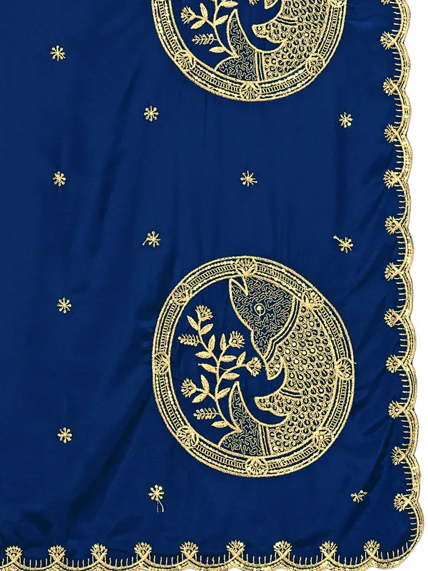 Crepe_Art_Silk_Dupatta_With_Zari_Embroidered_Fish_Motifs_Navy_Blue