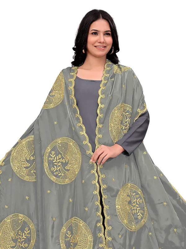Crepe_Art_Silk_Dupatta_With_Zari_Embroidered_Fish_Motifs_Grey
