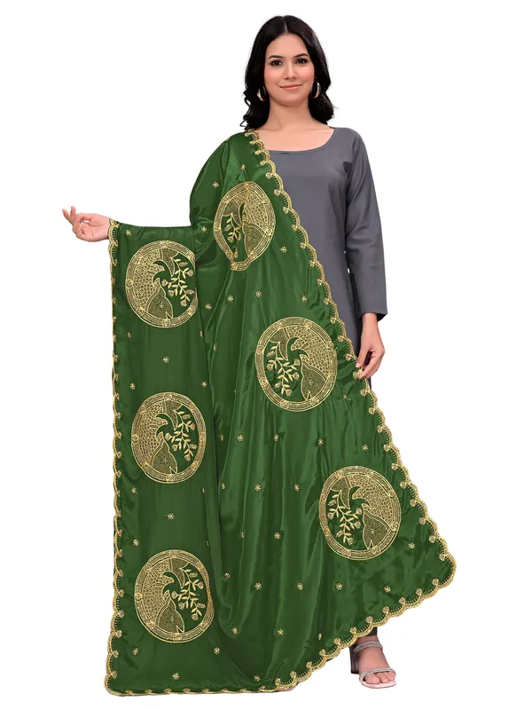 Crepe_Art_Silk_Dupatta_With_Zari_Embroidered_Fish_Motifs_Mahendi_Green