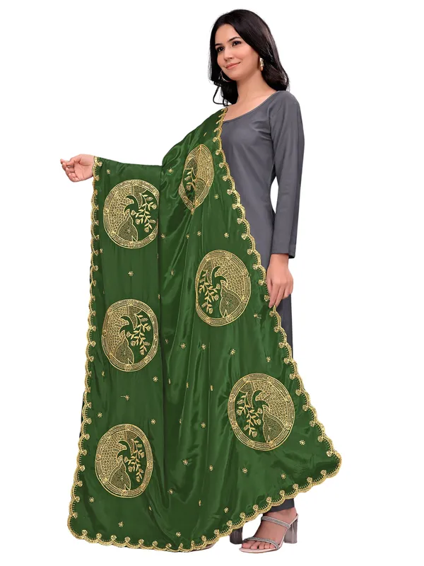 Crepe_Art_Silk_Dupatta_With_Zari_Embroidered_Fish_Motifs_Mahendi_Green