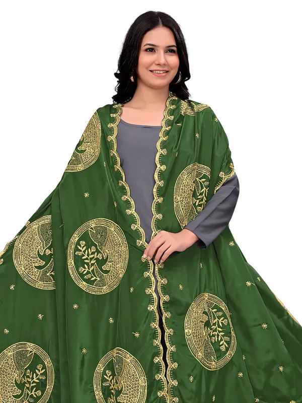 Crepe_Art_Silk_Dupatta_With_Zari_Embroidered_Fish_Motifs_Mahendi_Green