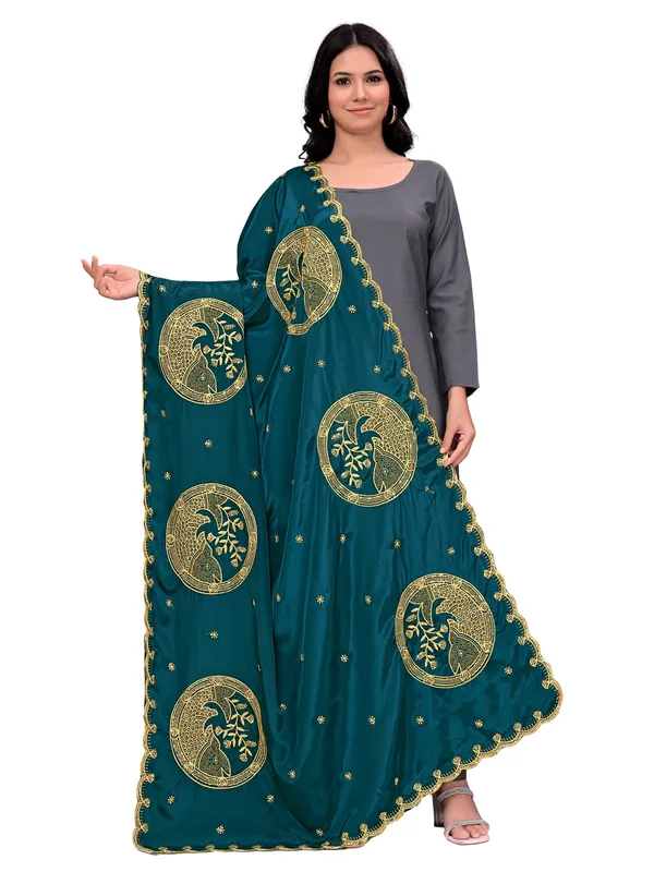 Crepe_Art_Silk_Dupatta_With_Zari_Embroidered_Fish_Motifs_Kerosin_Blue