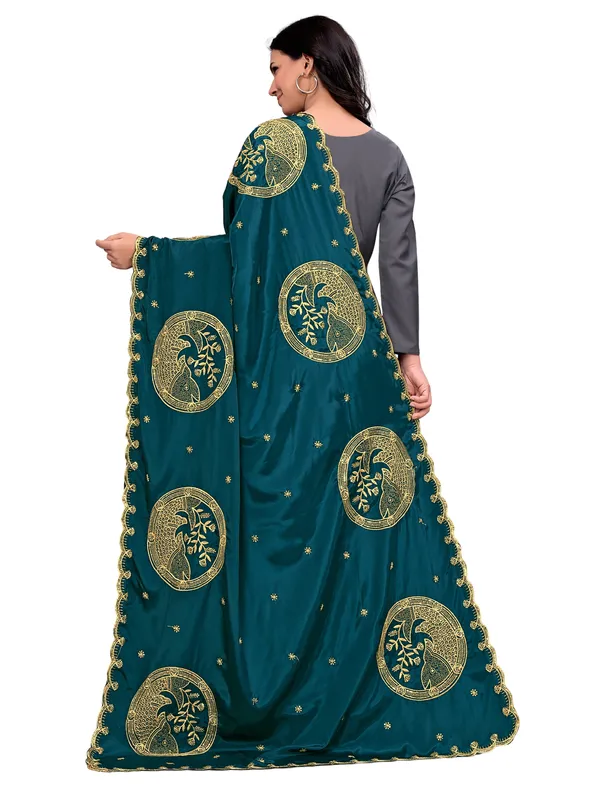 Crepe_Art_Silk_Dupatta_With_Zari_Embroidered_Fish_Motifs_Kerosin_Blue