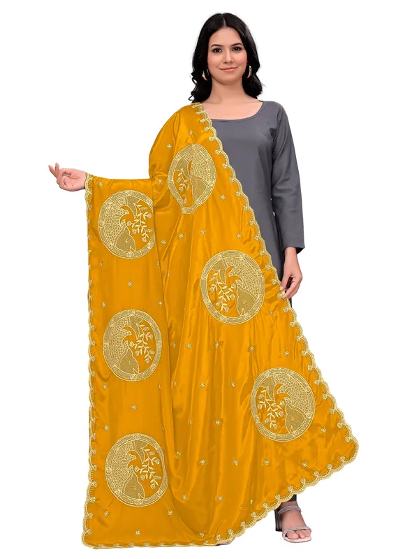 Crepe_Art_Silk_Dupatta_With_Zari_Embroidered_Fish_Motifs_Mustard_Yellow