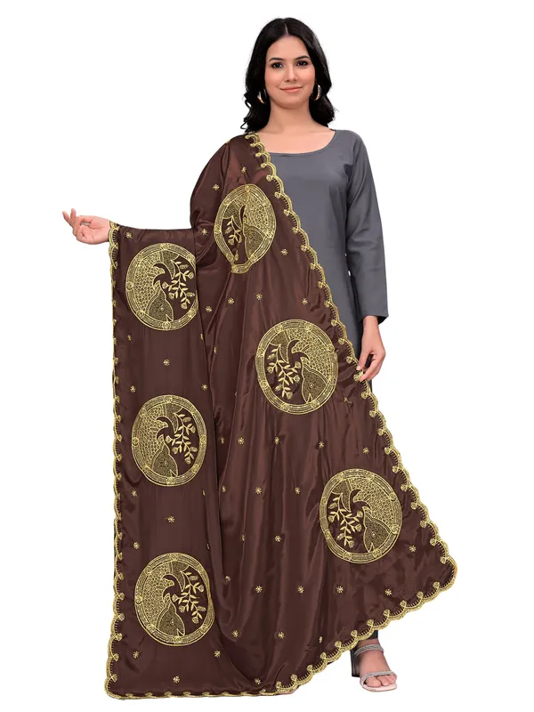 Crepe_Art_Silk_Dupatta_With_Zari_Embroidered_Fish_Motifs_Brown