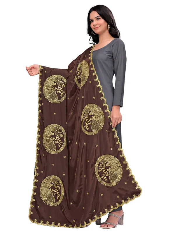 Crepe_Art_Silk_Dupatta_With_Zari_Embroidered_Fish_Motifs_Brown
