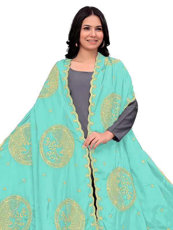 Crepe_Art_Silk_Dupatta_With_Zari_Embroidered_Fish_Motifs_Sky_Blue