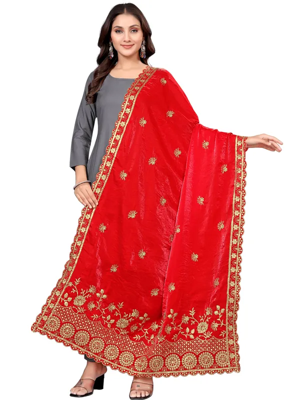 Art_Silk_Dupatta_With_Heavy_Zari_Sequin_Embroidered_Border_Red