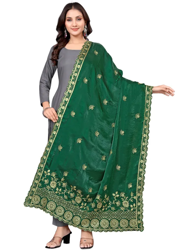 Art_Silk_Dupatta_With_Heavy_Zari_Sequin_Embroidered_Border_Green