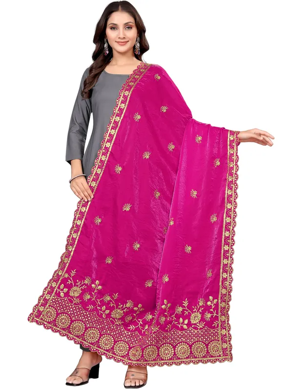 Art_Silk_Dupatta_With_Heavy_Zari_Sequin_Embroidered_Border_Pink