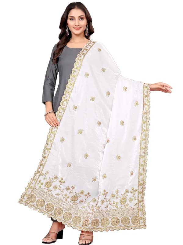Art_Silk_Dupatta_With_Heavy_Zari_Sequin_Embroidered_Border_White