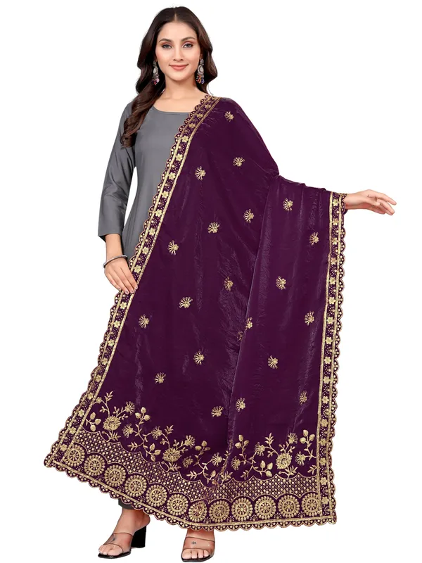 Art_Silk_Dupatta_With_Heavy_Zari_Sequin_Embroidered_Border_Wine