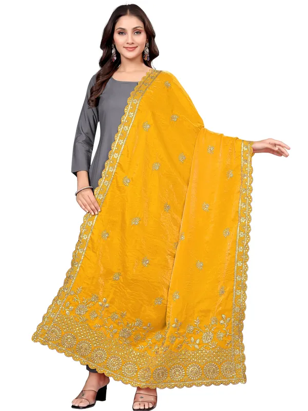Art_Silk_Dupatta_With_Heavy_Zari_Sequin_Embroidered_Border_Yellow