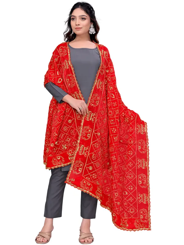 Art_Silk_Embroidered_Dupatta_With_Elephant_Kalash_Motifs_Red