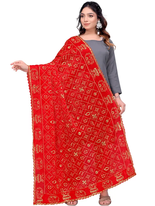 Art_Silk_Embroidered_Dupatta_With_Elephant_Kalash_Motifs_Red
