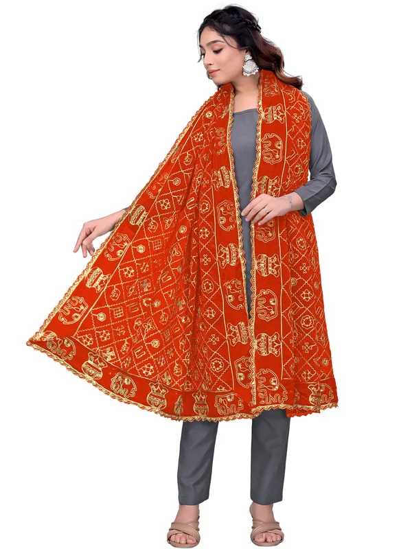 Art_Silk_Embroidered_Dupatta_With_Elephant_Kalash_Motifs_Rust
