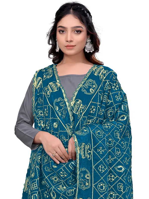 Art_Silk_Embroidered_Dupatta_With_Elephant_Kalash_Motifs_Kerosin_Blue