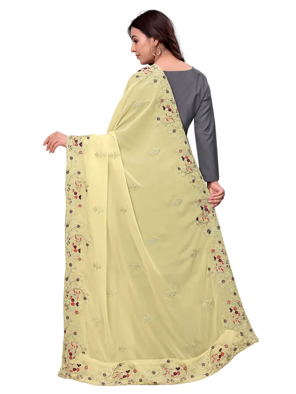 Georgette_Embroidered_Dupatta_With_Elephant_Floral_Border_Cream