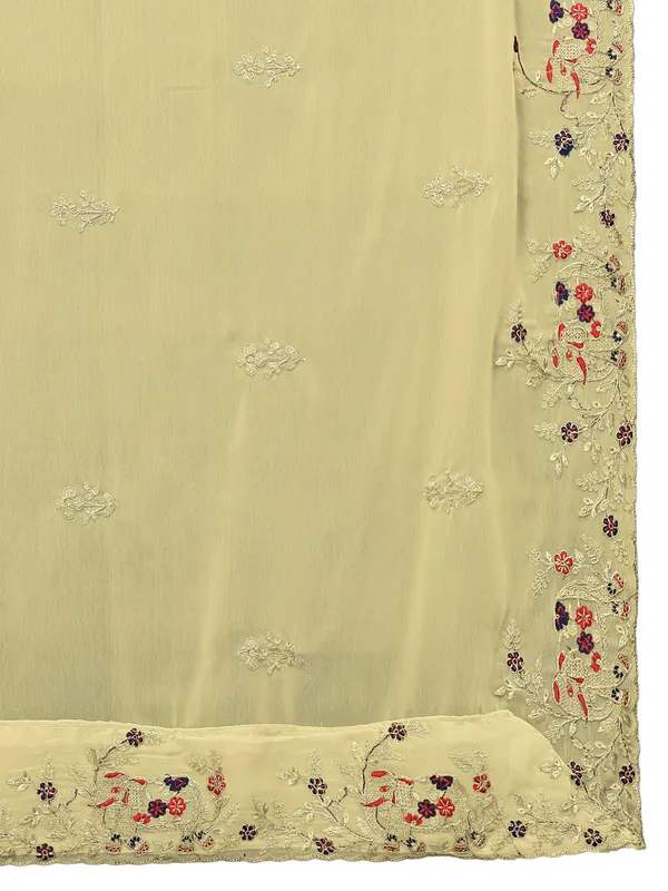 Georgette_Embroidered_Dupatta_With_Elephant_Floral_Border_Cream