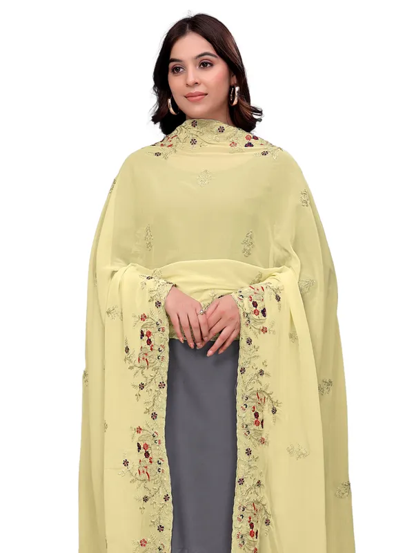 Georgette_Embroidered_Dupatta_With_Elephant_Floral_Border_Cream