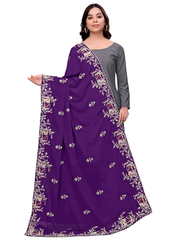 Georgette_Embroidered_Dupatta_With_Elephant_Floral_Border_Wine