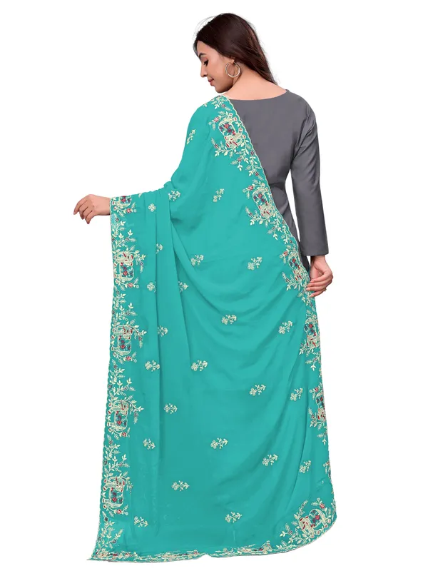 Georgette_Embroidered_Dupatta_With_Elephant_Floral_Border_Sky_Blue