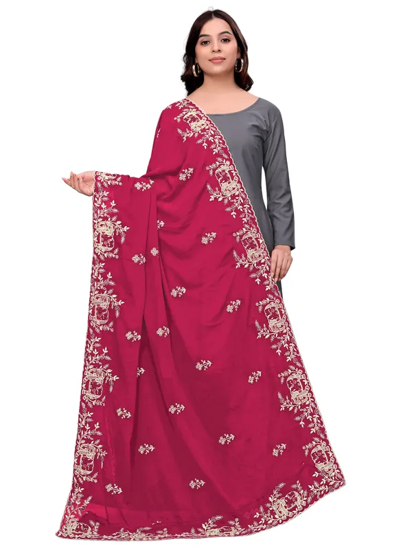 Georgette_Embroidered_Dupatta_With_Elephant_Floral_Border_Pink