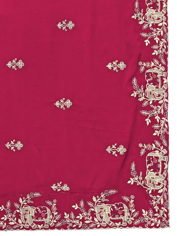 Georgette_Embroidered_Dupatta_With_Elephant_Floral_Border_Pink