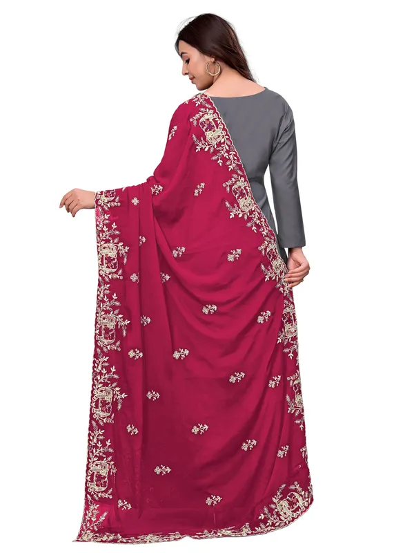 Georgette_Embroidered_Dupatta_With_Elephant_Floral_Border_Pink