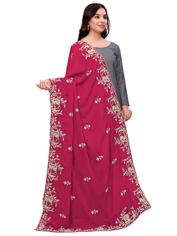 Georgette_Embroidered_Dupatta_With_Elephant_Floral_Border_Pink