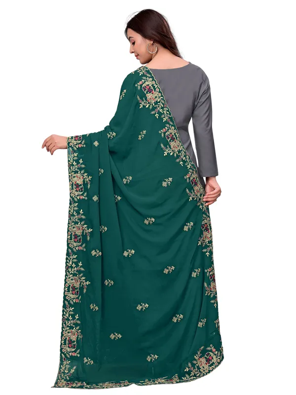 Georgette_Embroidered_Dupatta_With_Elephant_Floral_Border_Green