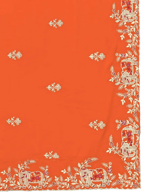 Georgette_Embroidered_Dupatta_With_Elephant_Floral_Border_Orange