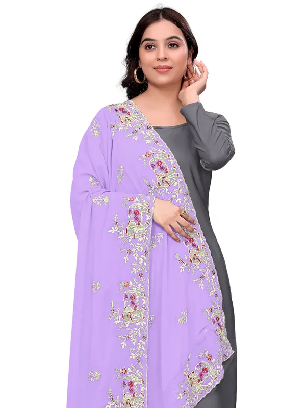 Georgette_Embroidered_Dupatta_With_Elephant_Floral_Border_Lavender