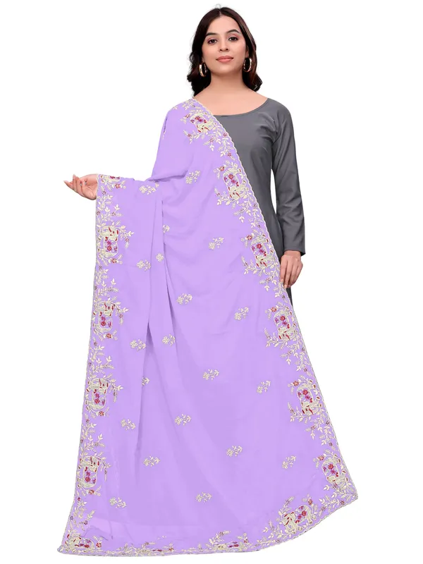 Georgette_Embroidered_Dupatta_With_Elephant_Floral_Border_Lavender
