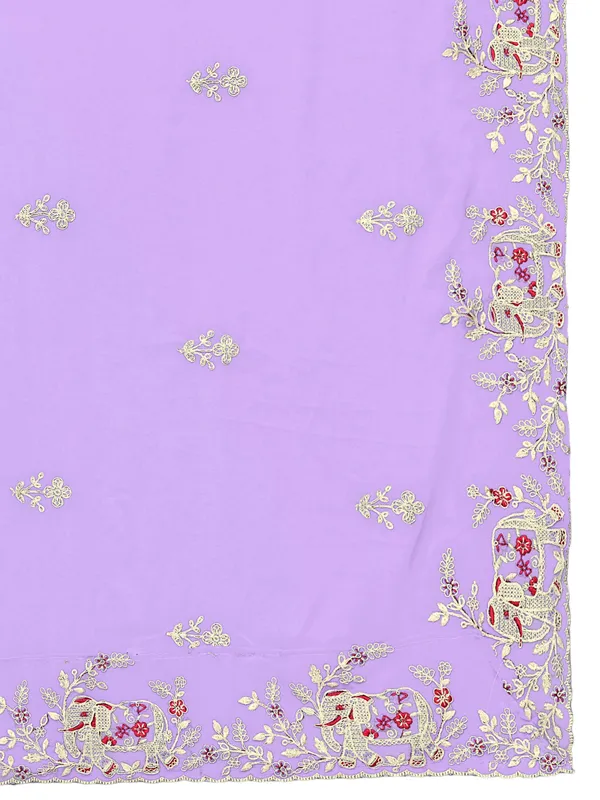 Georgette_Embroidered_Dupatta_With_Elephant_Floral_Border_Lavender