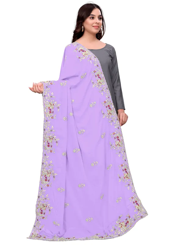 Georgette_Embroidered_Dupatta_With_Elephant_Floral_Border_Lavender