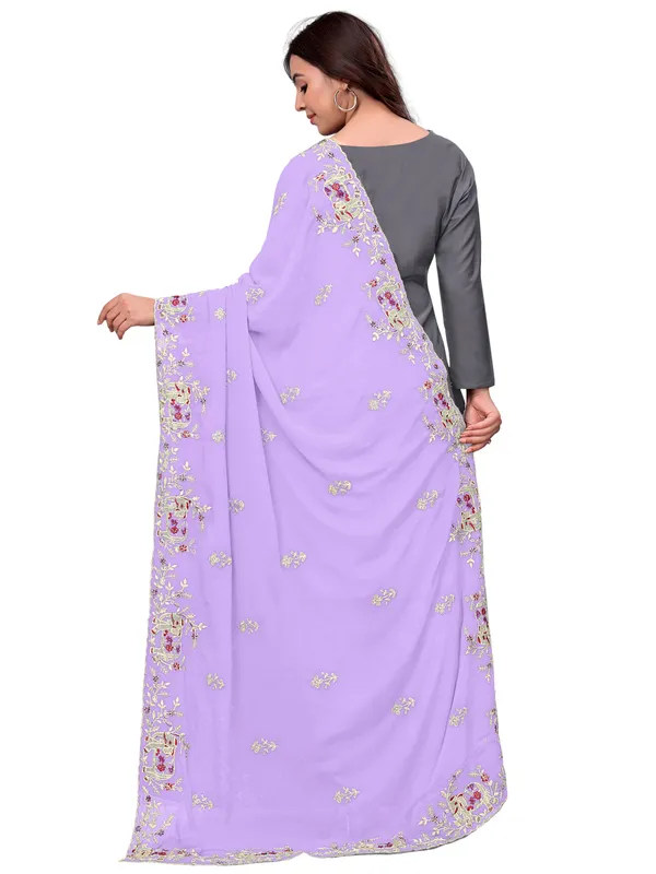 Georgette_Embroidered_Dupatta_With_Elephant_Floral_Border_Lavender